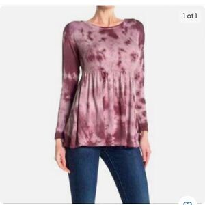 Bea Burgundy Tie Dye Long Sleeve Swing Top